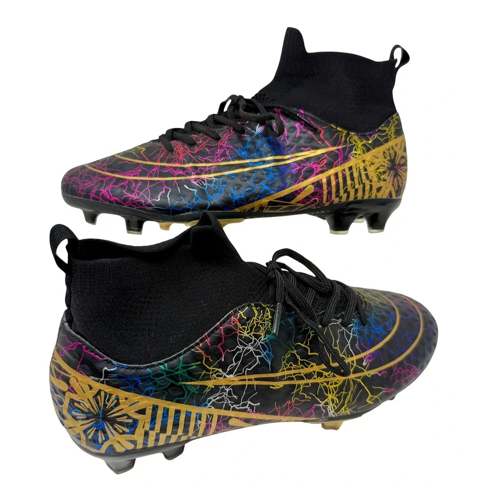 Mens High Top Soccer Cleats Black Multi Color Lightning Graphic Men's 7 1/2